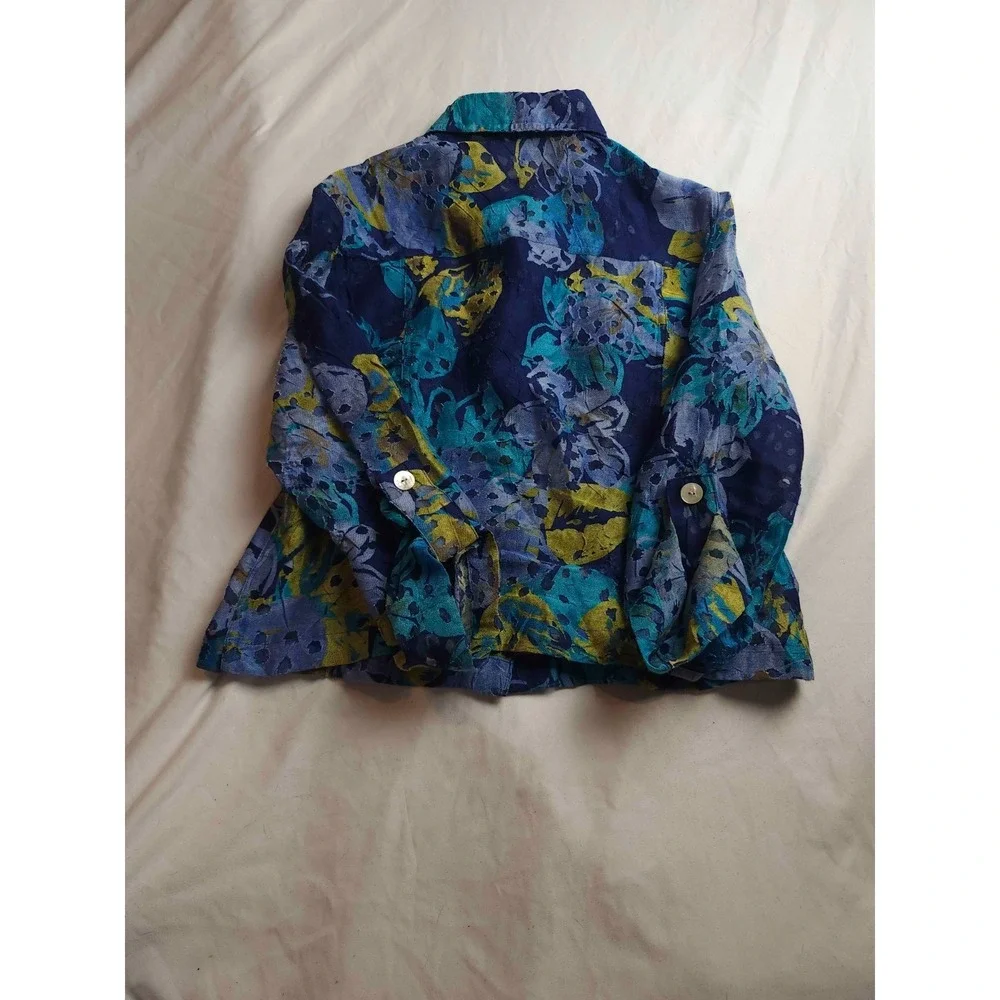 Ruby Rd. Favorites Jacket Womens Size 10P Purple Floral Roll Tab Sleeves Cropped
